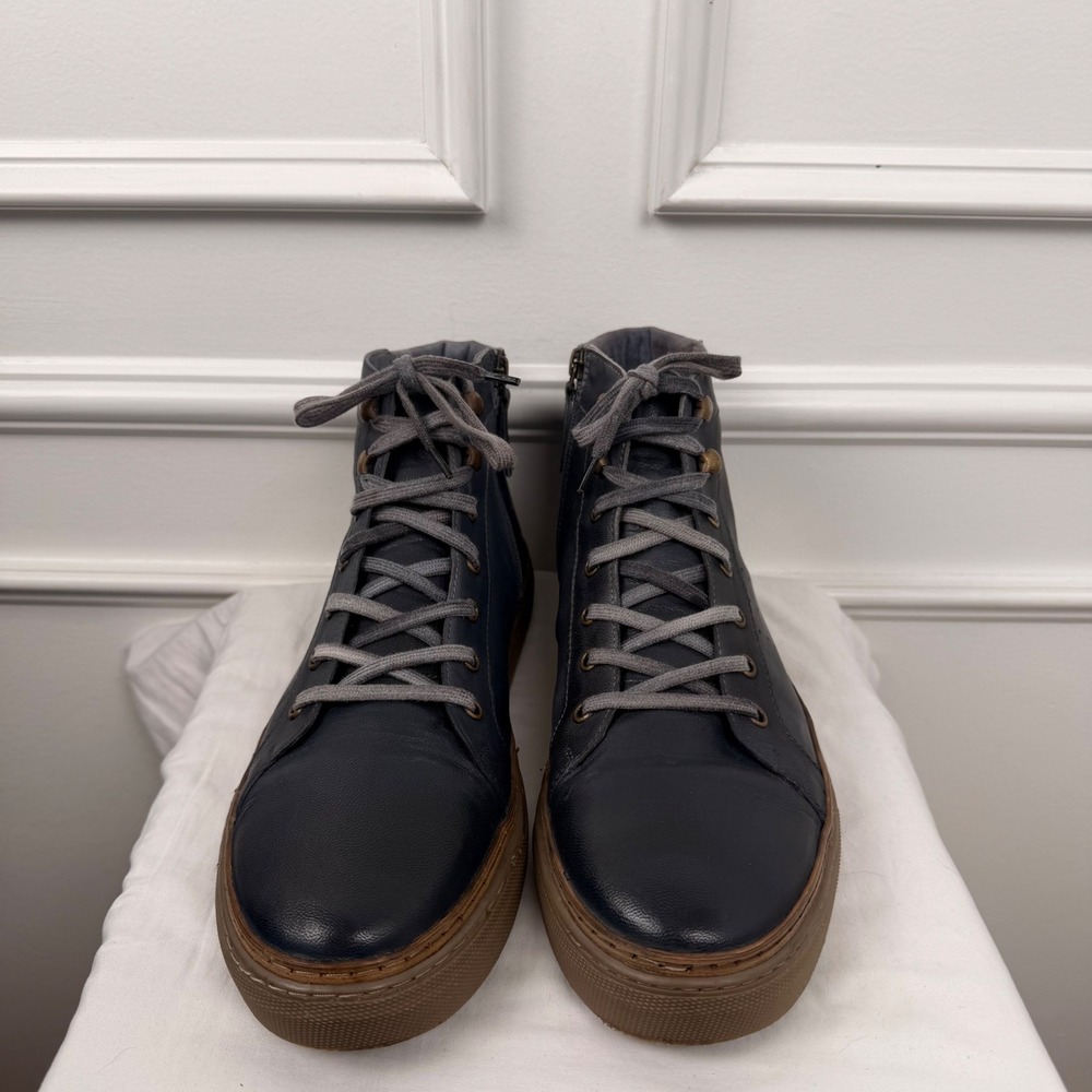 ROAN by Bed Stu Mens Navy Blue Leather High Top Zip Sneakers Size 12